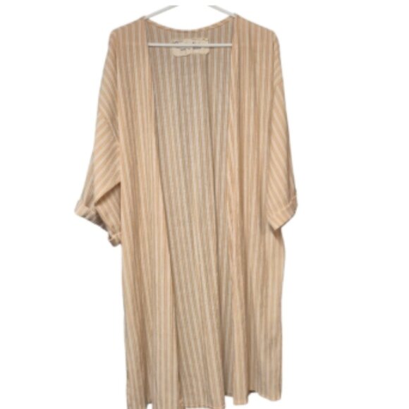 Madame Babu Peach Tan White Striped Robe Duster - Picture 2 of 9